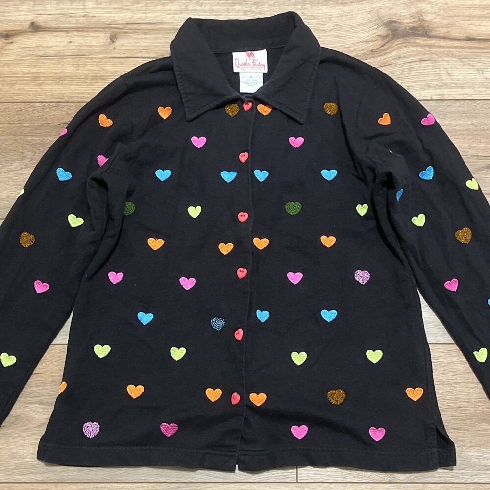 Quacker Factory Multicolor Hearts Button Up Shirt… - image 2